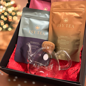 Christmas Gift-Alishan high mountain oolong tea bags+Oil chrysanthemum & Barley Tea bags+Guei fei oolong tea bags+Roselle & Rose tea bags+Hario tea pot